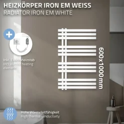 Badheizkörper mit Heizstab 300W 600x1000 mm Weiß LuxeBath