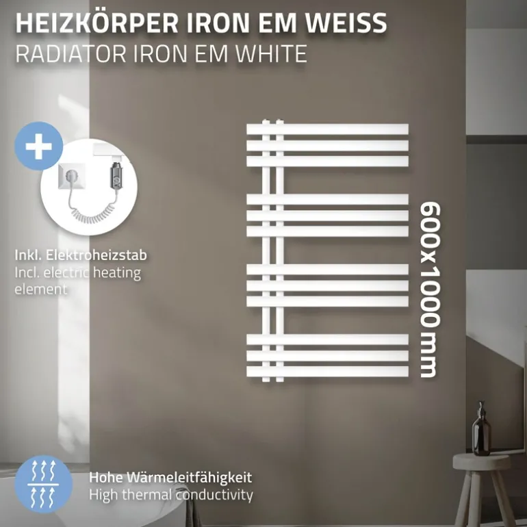 Badheizkörper mit Heizstab 300W 600x1000 mm Weiß LuxeBath
