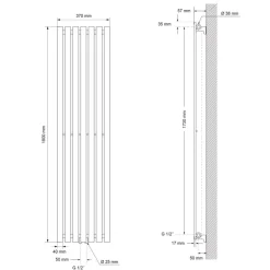 Badheizkörper mit Mittelanschluss 1800x370 mm Anthrazit vertikal LuxeBath