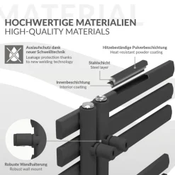 Badheizkörper Mittelanschluss 600x1200 mm Anthrazit mit Wand Anschlussgarnitur LuxeBath