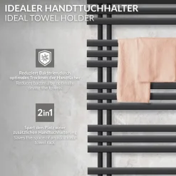 Badheizkörper Mittelanschluss 600x1200 mm Anthrazit mit Wand Anschlussgarnitur LuxeBath