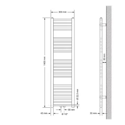 Badheizkörper Mittelanschluss 300x1400 mm Anthrazit gerade inkl. Montagematerial LuxeBath