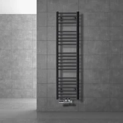 Badheizkörper Mittelanschluss 300x1400 mm Anthrazit gerade mit Wand Anschlussgarnitur LuxeBath