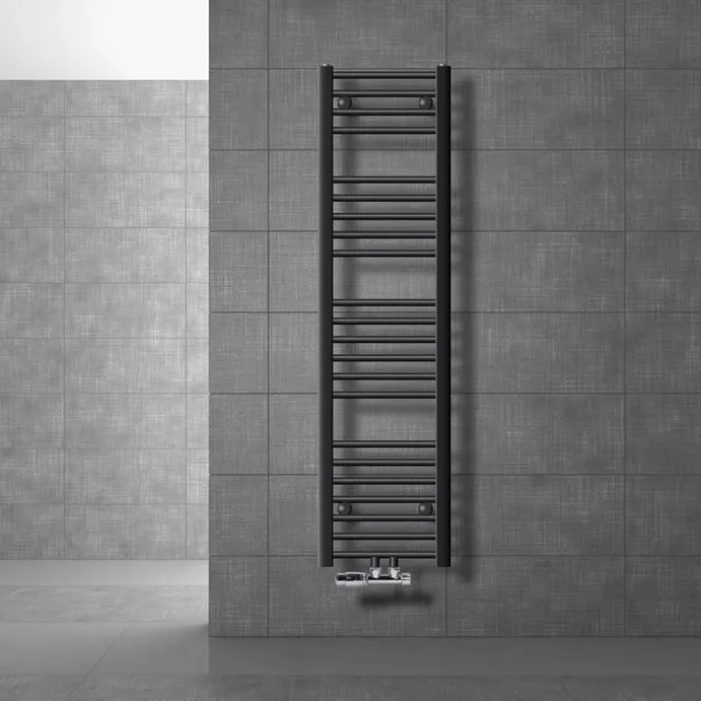 Badheizkörper Mittelanschluss 300x1400 mm Anthrazit gerade mit Wand Anschlussgarnitur LuxeBath