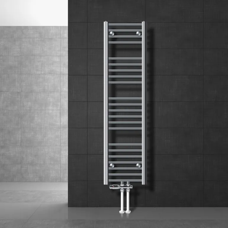 Badheizkörper Mittelanschluss 300x1400 mm Chrome gerade mit Boden Anschlussgarnitur LuxeBath