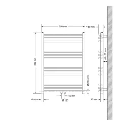 Badheizkörper Mittelanschluss 750x800 mm Schwarz matt gebogen mit Wand Anschlussgarnitur LuxeBath