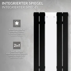 Badheizkörper Mittelanschluss mit Spiegel 450x1200 mm Schwarz inkl. Bodenanschlussgarnitur mit Thermostat LuxeBath