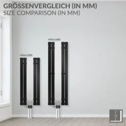 Badheizkörper Mittelanschluss mit Spiegel 450x1200 mm Schwarz inkl. Bodenanschlussgarnitur mit Thermostat LuxeBath
