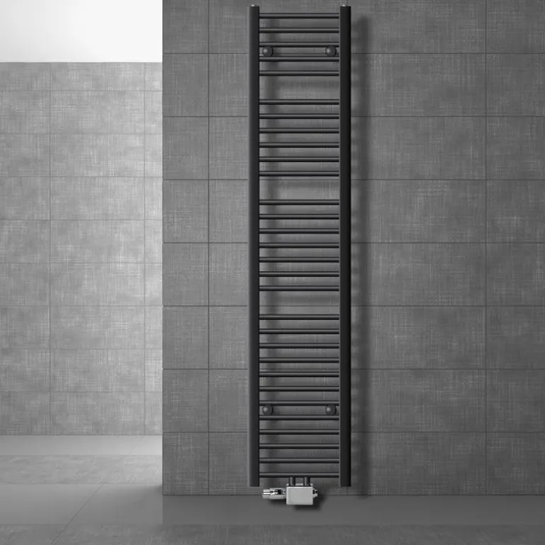 Badheizkörper Mittelanschluss 300x1800 mm Anthrazit gerade mit Universale Anschlussgarnitur LuxeBath