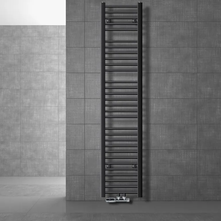 Badheizkörper Mittelanschluss 300x1800 mm Anthrazit gerade mit Wand Anschlussgarnitur LuxeBath