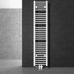 Badheizkörper Mittelanschluss 300x1800 mm Weiß gerade mit Boden Anschlussgarnitur LuxeBath