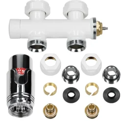Badheizkörper Mittelanschluss 300x1800 mm Weiß gerade mit Boden Anschlussgarnitur LuxeBath