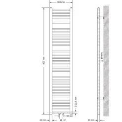 Badheizkörper Mittelanschluss 300x1800 mm Weiß gerade mit Universale Anschlussgarnitur LuxeBath