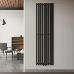 Badheizkörper Mittelanschluss 480x1600 mm Schwarz mit Universal Thermostatventil LuxeBath