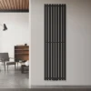 Badheizkörper Mittelanschluss 480x1600 mm Schwarz mit Wand Thermostatventil LuxeBath