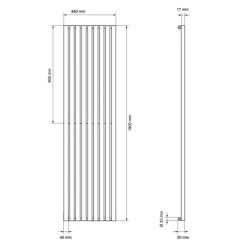 Badheizkörper Mittelanschluss 480x1800 mm Weiß mit Universal Thermostatventil LuxeBath