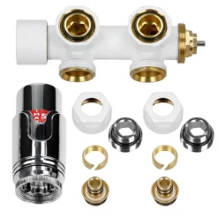 Badheizkörper Mittelanschluss 480x1800 mm Weiß mit Wand Anschlussgarnitur LuxeBath