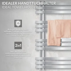 Badheizkörper Mittelanschluss 500x1000 mm Chrome mit Wand Anschlussgarnitur LuxeBath