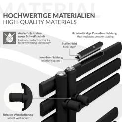 Badheizkörper Mittelanschluss 500x1000 mm Schwarz matt mit Boden Thermostatventil LuxeBath