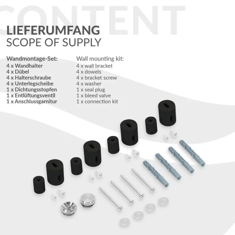 Badheizkörper Mittelanschluss 500x1000 mm Schwarz matt mit Boden Thermostatventil LuxeBath