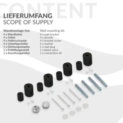 Badheizkörper Mittelanschluss 500x1000 mm Schwarz matt mit Wand Thermostatventil LuxeBath