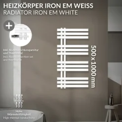 Badheizkörper Mittelanschluss 500x1000 mm Weiß mit Boden Anschlussgarnitur LuxeBath