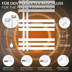 Badheizkörper Mittelanschluss 500x1000 mm Weiß mit Heizstab 600W LuxeBath
