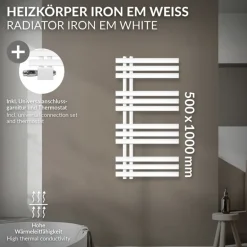 Badheizkörper Mittelanschluss 500x1000 mm Weiß mit Universale Anschlussgarnitur LuxeBath