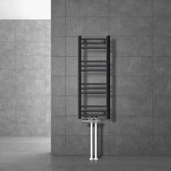 Badheizkörper Mittelanschluss 300x800 mm Anthrazit gerade mit Boden Anschlussgarnitur LuxeBath