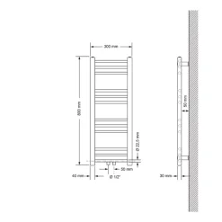 Badheizkörper Mittelanschluss 300x800 mm Weiß gerade inkl. Montagematerial LuxeBath