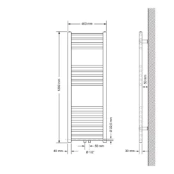 Badheizkörper Mittelanschluss 400x1200 mm Anthrazit gerade inkl. Montagematerial LuxeBath