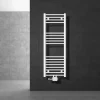 Badheizkörper Mittelanschluss 400x1200 mm Weiß gerade mit Universale Anschlussgarnitur LuxeBath