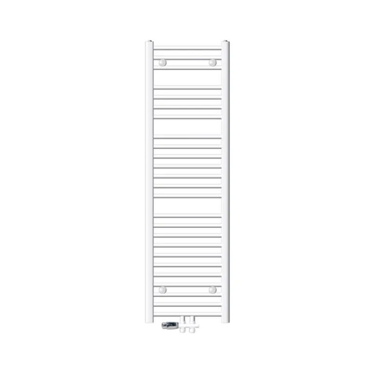 Badheizkörper Mittelanschluss 400x1500 mm Weiß gebogen mit Boden Anschlussgarnitur LuxeBath