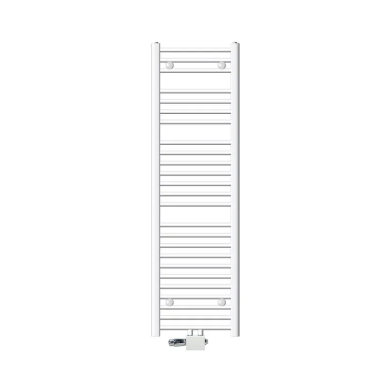Badheizkörper Mittelanschluss 400x1500 mm Weiß gebogen mit Universale Anschlussgarnitur LuxeBath