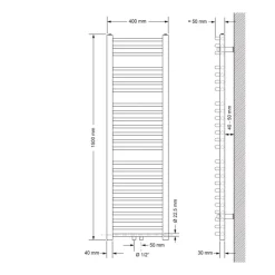Badheizkörper Mittelanschluss 400x1500 mm Weiß gebogen mit Universale Anschlussgarnitur LuxeBath