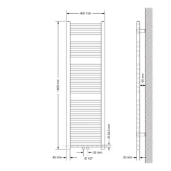 Badheizkörper Mittelanschluss 400x1500 mm Weiß gerade mit Wand Anschlussgarnitur LuxeBath