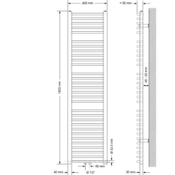 Badheizkörper Mittelanschluss 400x1800 mm Weiß gebogen inkl. Montagematerial LuxeBath