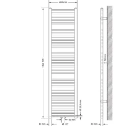 Badheizkörper Mittelanschluss 400x1800 mm Weiß gerade inkl. Montagematerial LuxeBath