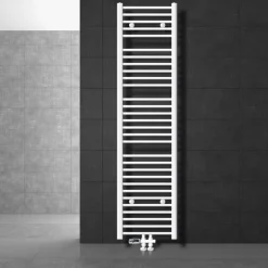Badheizkörper Mittelanschluss 400x1800 mm Weiß gerade mit Boden Anschlussgarnitur LuxeBath