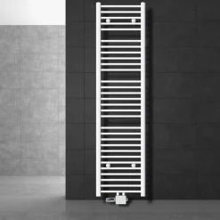 Badheizkörper Mittelanschluss 400x1800 mm Weiß gerade mit Universale Anschlussgarnitur LuxeBath