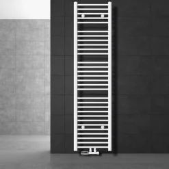 Badheizkörper Mittelanschluss 400x1800 mm Weiß gerade mit Wand Anschlussgarnitur LuxeBath