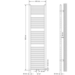 Badheizkörper Mittelanschluss 400x1800 mm Weiß gerade mit Wand Anschlussgarnitur LuxeBath