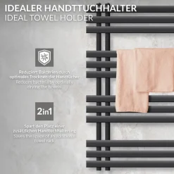 Badheizkörper Mittelanschluss 500x1200 mm Anthrazit mit Wand Anschlussgarnitur LuxeBath