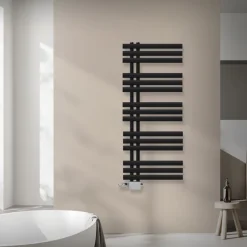 Badheizkörper Mittelanschluss 500x1200 mm Schwarz matt mit Universal Thermostatventil LuxeBath
