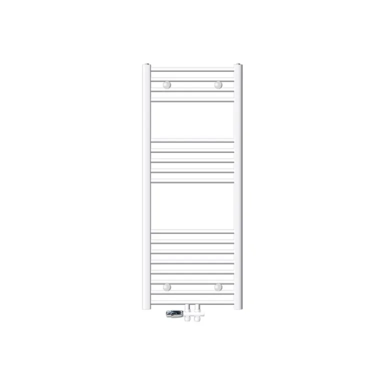 Badheizkörper Mittelanschluss 500x1200 mm Weiß gebogen mit Boden Anschlussgarnitur LuxeBath