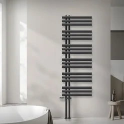 Badheizkörper Mittelanschluss 500x1400 mm Anthrazit mit Boden Anschlussgarnitur LuxeBath