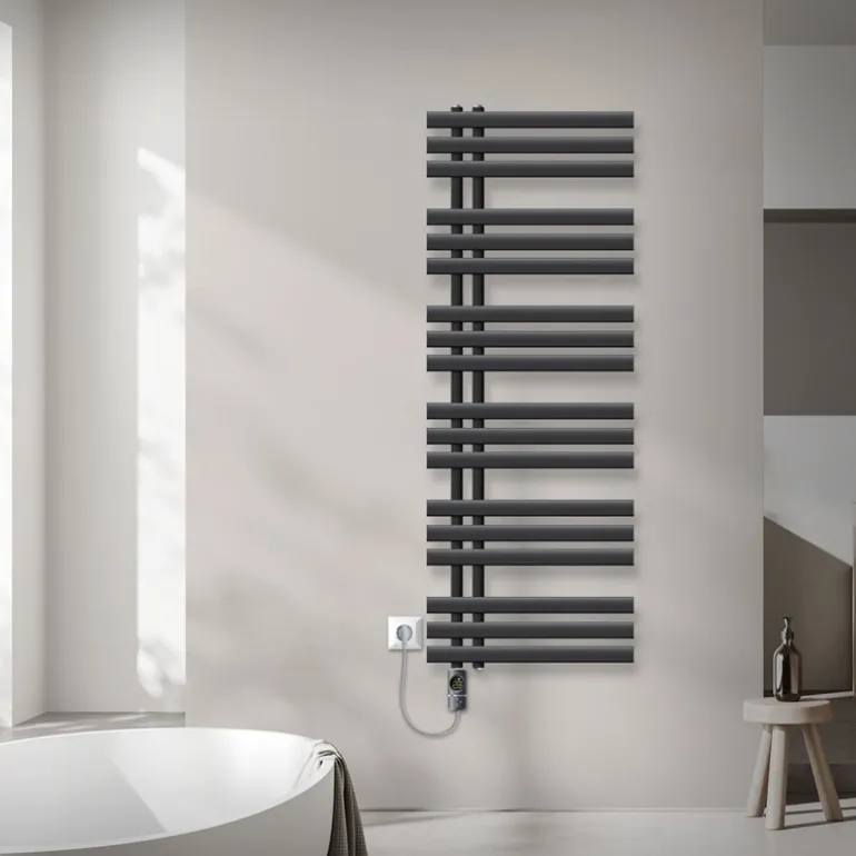 Badheizkörper Mittelanschluss 500x1400 mm Anthrazit mit Heizstab 1200W LuxeBath