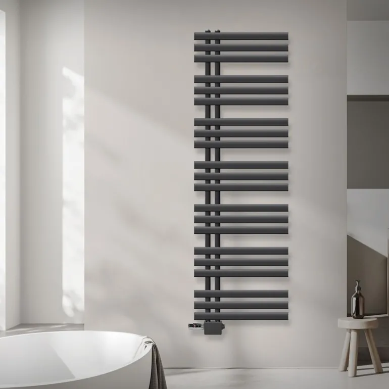 Badheizkörper Mittelanschluss 500x1600 mm Anthrazit mit Universal Anschlussgarnitur LuxeBath