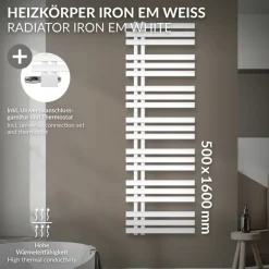 Badheizkörper Mittelanschluss 500x1600 mm Weiß mit Universale Anschlussgarnitur LuxeBath