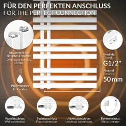 Badheizkörper Mittelanschluss 500x1600 mm Weiß mit Universale Anschlussgarnitur LuxeBath
